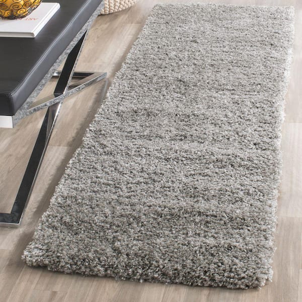California Shag Silver 2 ft. x 9 ft. Solid Runner Rug