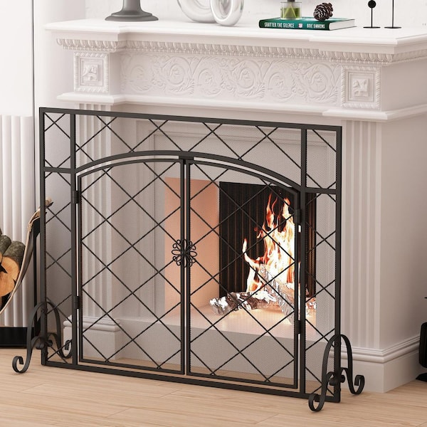 2pc Legendflame Fireplace Mesh Screen Curtain Wide Panels Black Matte  Garden Home Improvement Heating Cooling Air Stoves Doors