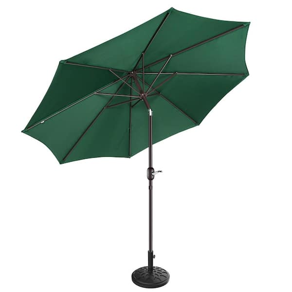 Pure Garden 9 ft. Outdoor Market Patio Umbrella with Base in Green
