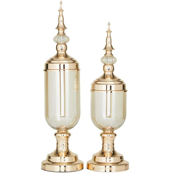 23 Large Transparent Glass Container with Finial Topped Lid