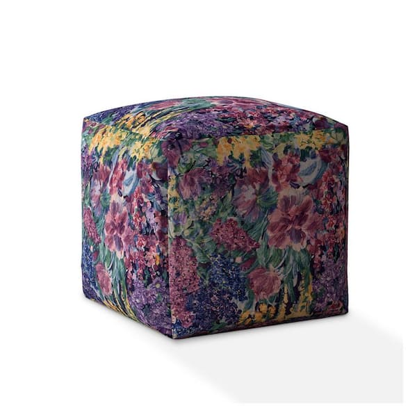 HomeRoots Multi-Colored Cotton Square Pouf 17 in. x 17 in. x 17 in. Ottoman