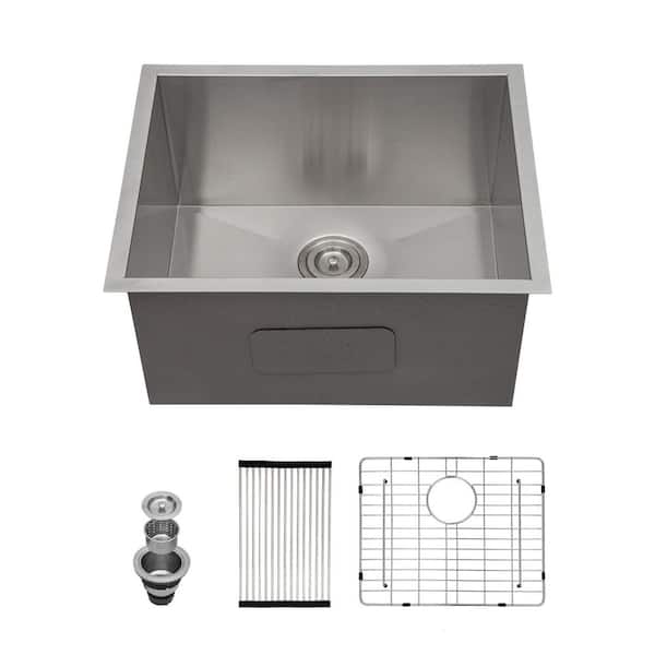 23 in. Undermount Single-Bowl 16-Gauge Brushed Nickel Stainless Steel Kitchen Sink with Bottom Grid