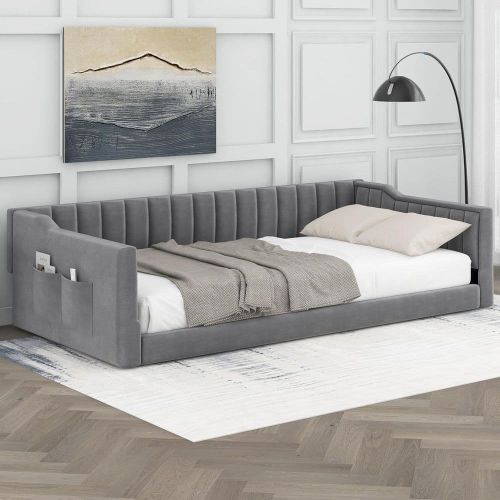 Noble House Xavier Modern Gray Upholstered Velvet Twin XL Size