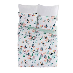 Daydreaming 2-Piece Green Floral Cotton Twin Quilt Set By CreativeIngrid