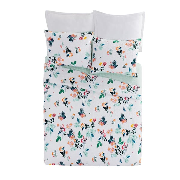 MAKERS COLLECTIVE Daydreaming 3-Piece Green Floral Cotton Full/Queen Quilt Set By CreativeIngrid