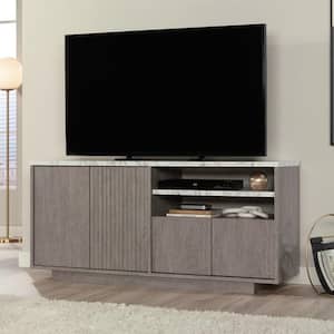East Rock Ashen Oak Entertainment TV Stand Fits TV's up to 65 in. with Faux White Marble Top
