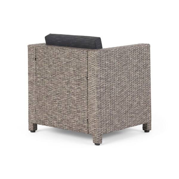 Modern Black Wicker Outdoor Lounge Chair with Black Cushions​