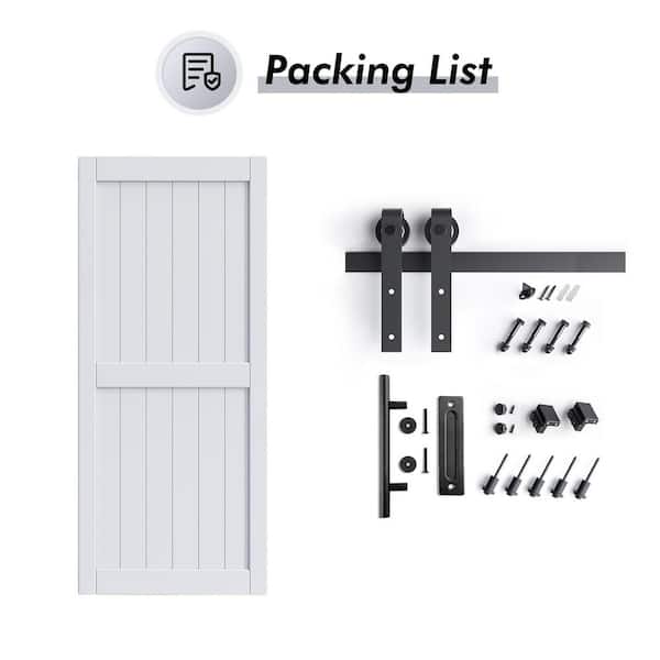 36 in. x 84 in. White Paneled H Shape Solid MDF Sliding Barn Door with Hardware Kit