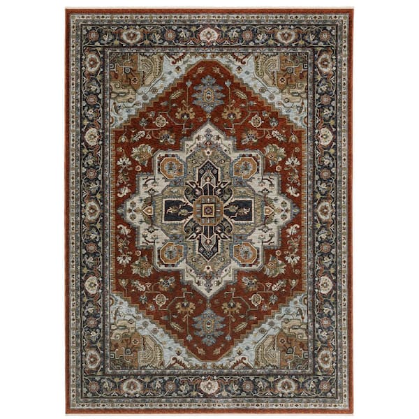 AVERLEY HOME Ambrose Red/Blue 8 ft. x 11 ft. Traditional Oriental Medallion Polyester Fringe Edge Indoor Area Rug