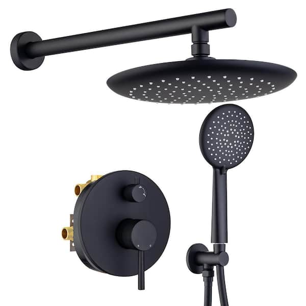 5-Sprays Rain Shower Faucet Wall Mount Handheld Shower Head 1.8 GPM with Pressure Balanced Valve in Matte Black