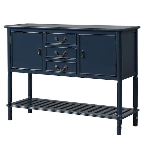 aisword 45 in. Navy Blue Modern Wood Rectangle Console Table Sofa Table for Living Room with 3-Drawers, 2 Cabinets and 1-Shelf
