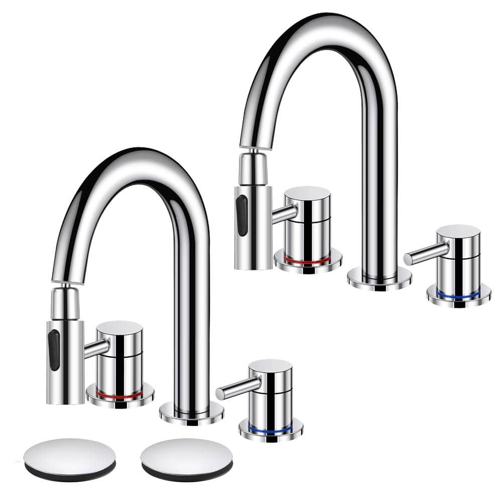Double Handles 8 in. Widespread Bathroom Sink Faucet 3-Hole with Pull Out S