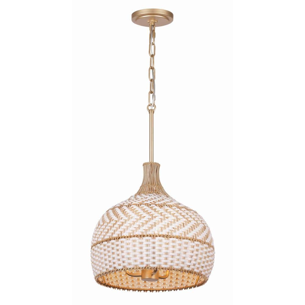 Zanzibar Soft Gold and Rattan 3-Light Pendant