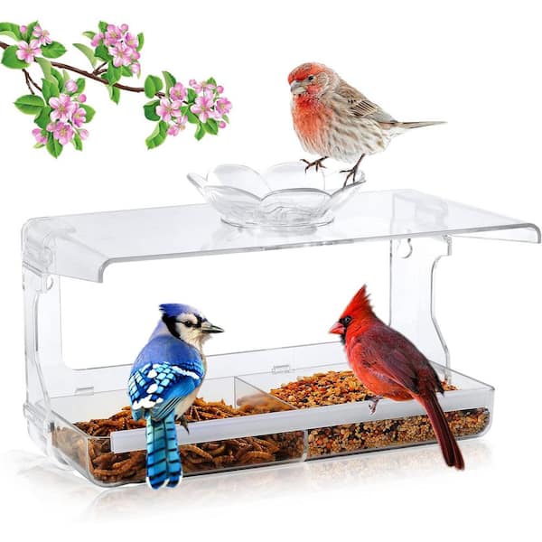 Misopily Window Clear Wild Bird Feeder with 3 Birds Capacity for Outdoor