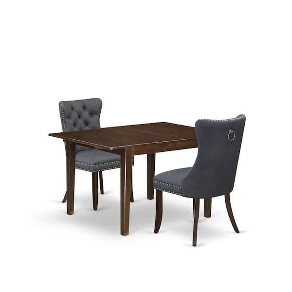 East West Furniture 3-Piece Mahogany Finish Rectangular Solid Wood Top with Butterfly Leaf Dining Table Set