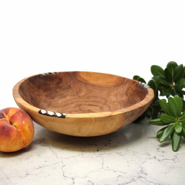 Olive Wood Fruit Basket Hand-carved From a Single Piece Handmade Wooden Bowl  With Handle FREE Organic Wood Finish 