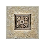 Tumbled Chiaro Travertine 4 in. x 4 in. w/ 2 in. x 2 in. Romance Bronze Metal Decorative Accent Wall Tile (8-Piece/Case)