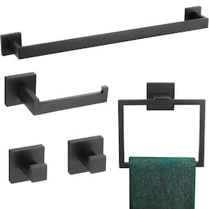 Wall Mounted 5-Piece Bath Hardware Set Towel Bar Set with Towel Ring Mounting Hardware in Matte Black