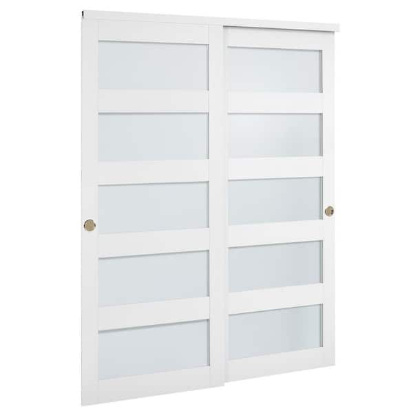 Sliding Closet Door, 78.19 in. x 31 in. 5-Lite Frosted Glass Bypass Sliding Doors with Hardware Kit for Closets Bedrooms