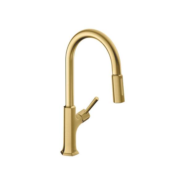 Oletto Single-Handle Pull-Down Sprayer Kitchen Faucet in Brushed Brass