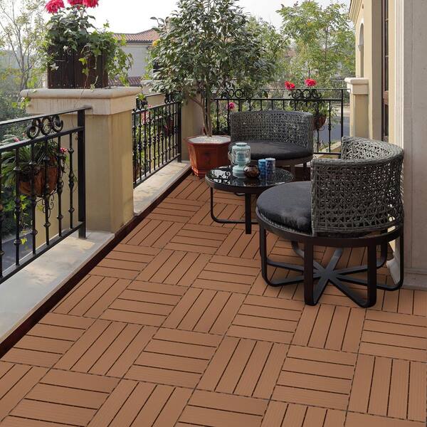 Tidoin Outdoor 1 ft. x 1 ft. Composite Interlocking Tile Deck Tile in Burly Wood(20 Per Box)