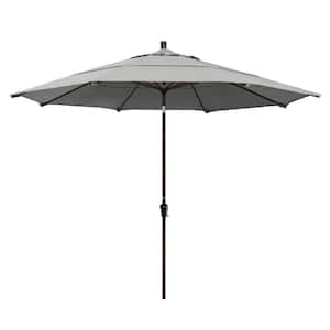 11 ft. Bronze Aluminum Pole Market Aluminum Ribs Auto Tilt Crank Lift Outdoor Patio Umbrella in Granite Sunbrella