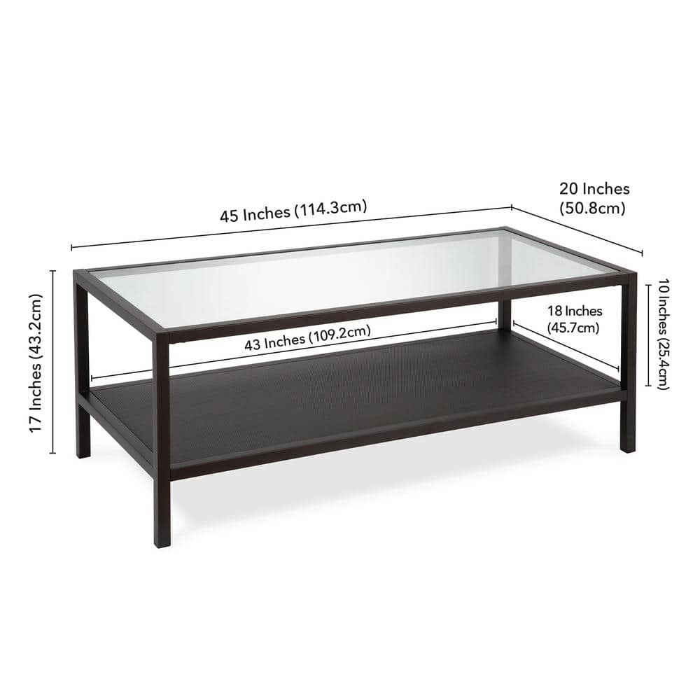Rigan 45" Blackened Bronze Metal & Glass Rectangular Coffee Table