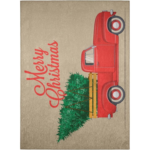 Addison Rugs Cozy Winter Red 3 ft. x 5 ft. Indoor/Outdoor Washable Area Rug