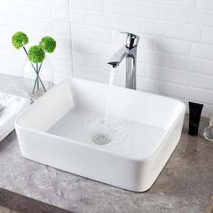 19 in. x 15 in. White Ceramic Rectangular Vessel Sink with Faucet in Brushed Nickel