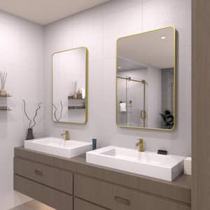24 in. W x 36 in. H Rectangular Framed Wall Bathroom Vanity Mirror in Gold
