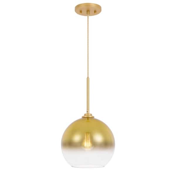 Worldwide Lighting Phantasm II 14 in. x 14 in. x 20 in. 1-Light Light Gold Finish Champagne Graduated Color Glass Pendant