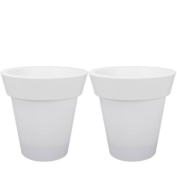 Worth Garden 12 in. Dia x 12 in. H White Self-Watering Plastic Round Planter Pots with Liners (2-Pack)