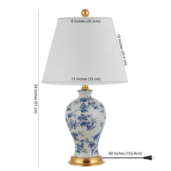 JONATHAN Y Grace 24 in. Blue/White Floral Classic LED Table Lamp