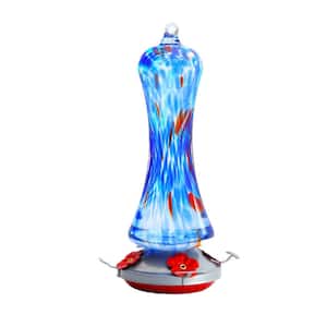 Unique Design Blue Glass Hanging Humming Bird Nectar Feeder-20 oz. (1-Pack)