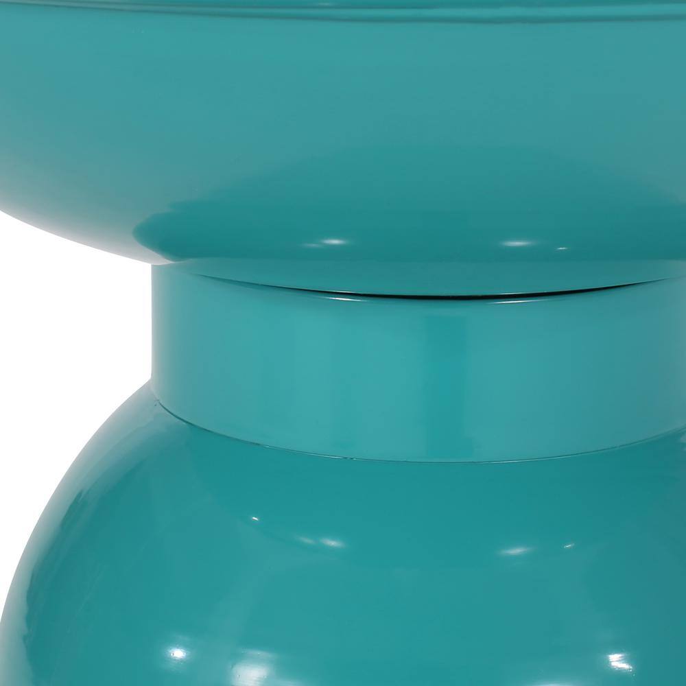 Teal Powder-Coated Iron Round Outdoor End Table