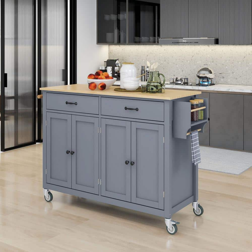 Nestfair Dusty Blue Kitchen Island with Spice Rack and Drawers ...