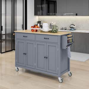 Dusty Blue Kitchen Island with Spice Rack and Drawers