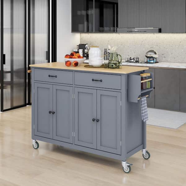 Nestfair Dusty Blue Kitchen Island with Spice Rack and Drawers