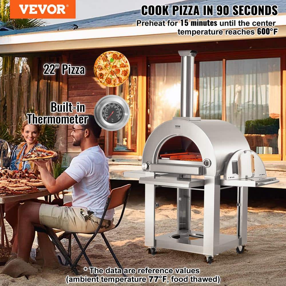 VEVOR 22" Stainless Steel Dual Fuel Outdoor Pizza Oven with Casters