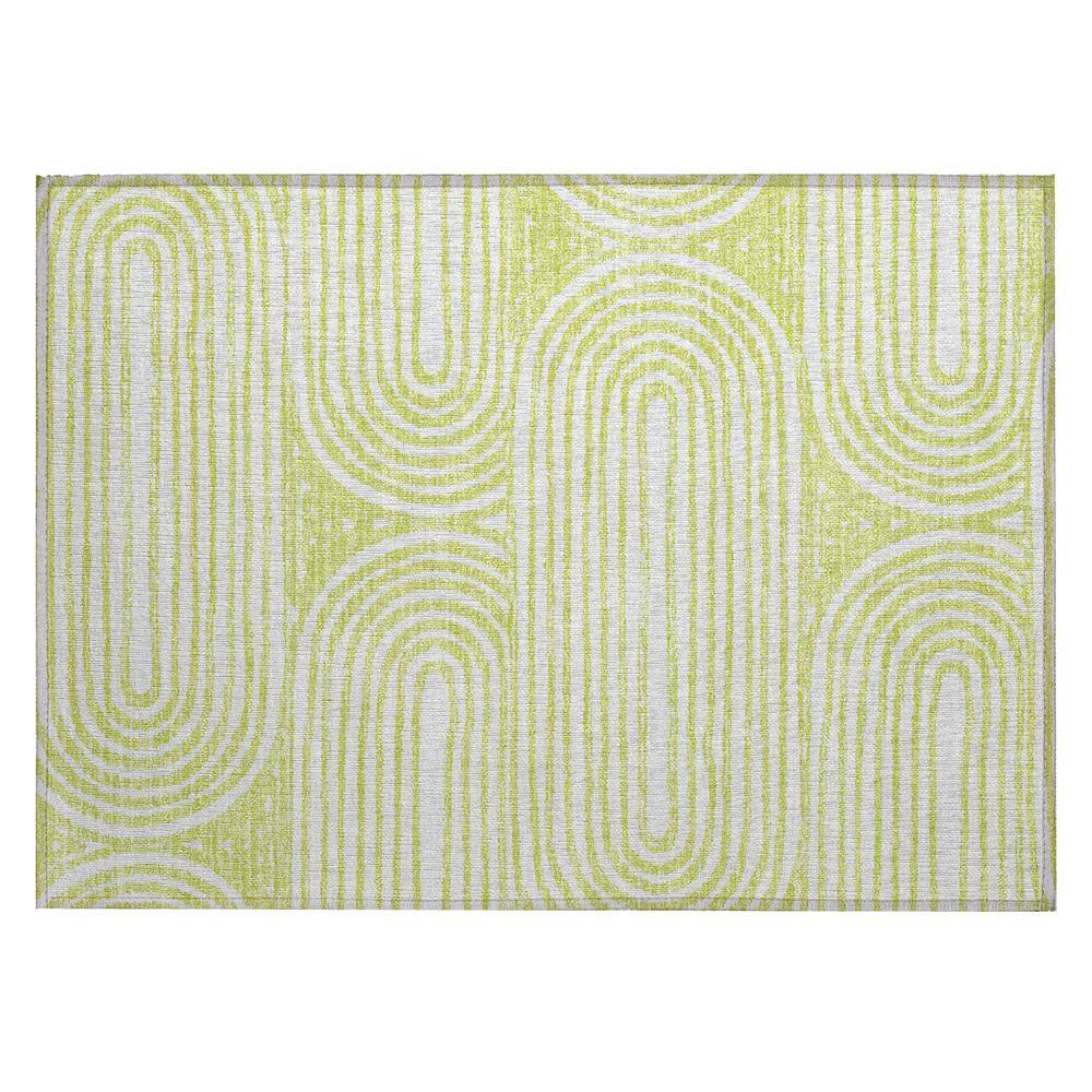Green and White Abstract Synthetic Washable Rug 1'8" x 2'6"