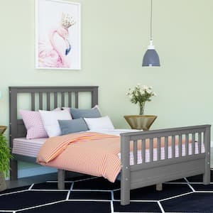 Gray Wooden Full Platform Bed with Headboard and Footboard