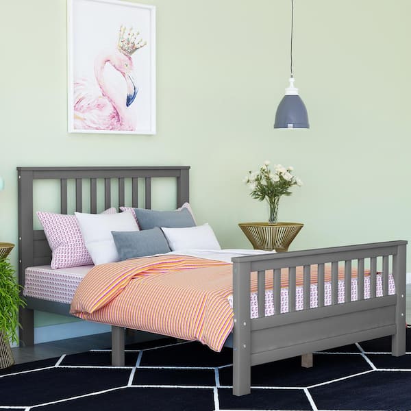 GHOUSE Gray Wooden Full Platform Bed with Headboard and Footboard