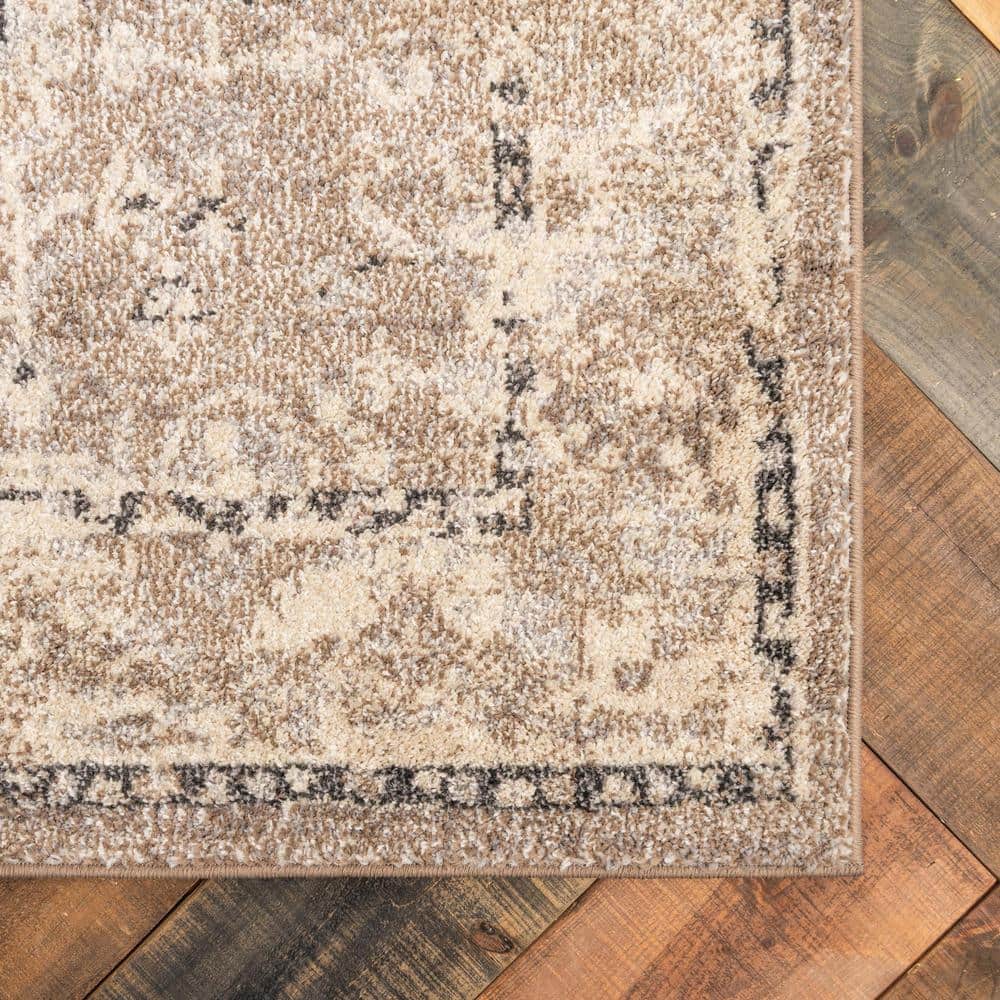 Penrose Vintage Overdyed Light Brown & Blue Floral Area Rug