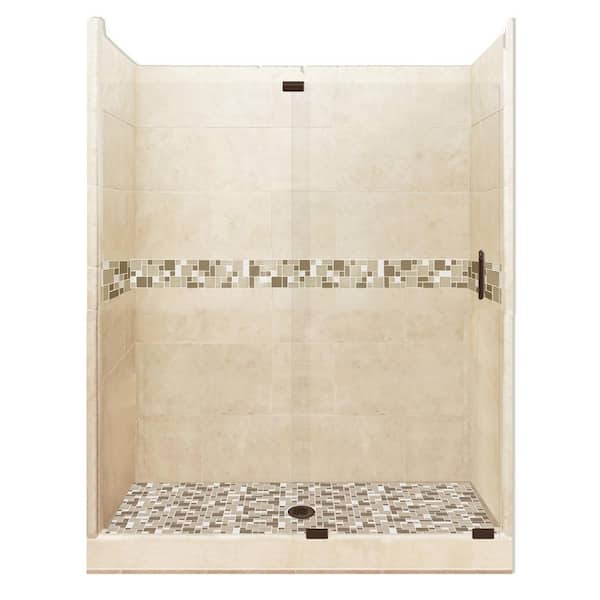 American Bath Factory Tuscany Grand Slider 32 in. x 60 in. x 80 in. Center Drain Alcove Shower Kit in Desert Sand and Old Bronze Hardware