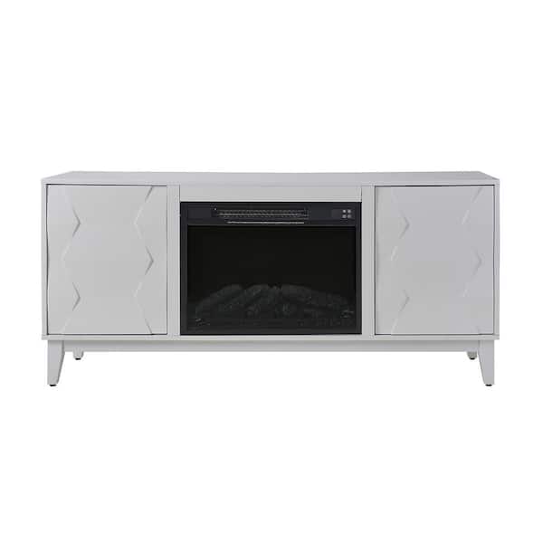 JAYDEN CREATION Carol White 58" Media Console TV Stand for TVs Up to 55" With Electric Fireplace