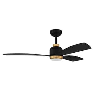 Donovan 52 in. Indoor/Outdoor Flat Black/Satin Brass Ceiling Fan, Smart Wi-Fi Enabled Remote and Integrated LED Light