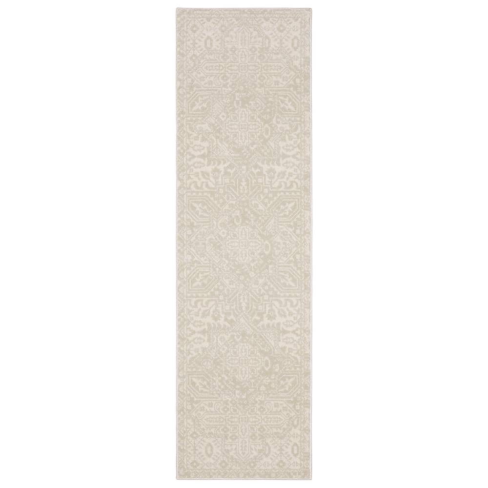 AVERLEY HOME Rayder Ivory 2 ft. x 8 ft. Tone-on-Tone Center Medallion ...
