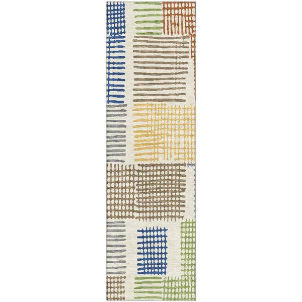 Mayfield Premium Machine Washable Abstract AMF1975 Putty 2 ft. x 7 ft. Runner Rug