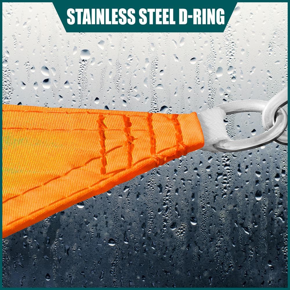 Orange Waterproof 16' Triangle Shade Sail with Stainless Steel D-Rings