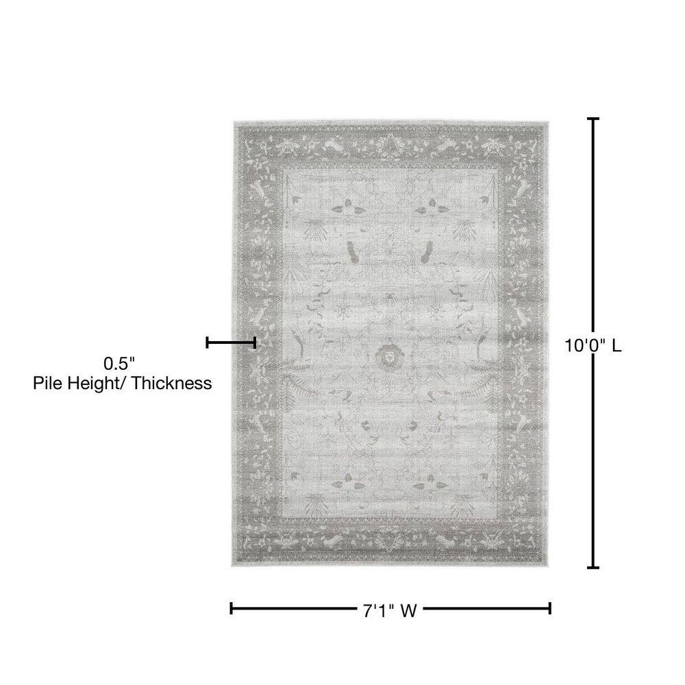 La Jolla Light Gray Floral Reversible Synthetic Rug, 7x10 ft